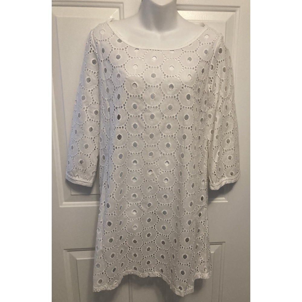 Jordan Taylor Swimsuit‎ Cover Up White Eyelet Cotton Pullover Dress Size Medium